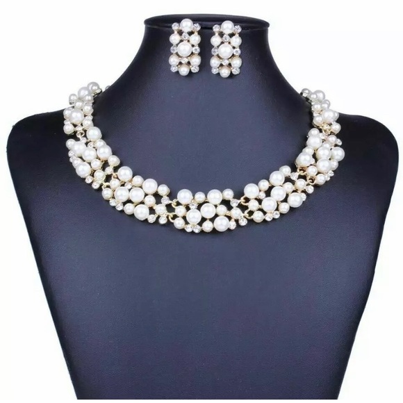 🍀New Crystal Pearl Necklace Earrings Jewelry gift Set - Picture 4 of 11